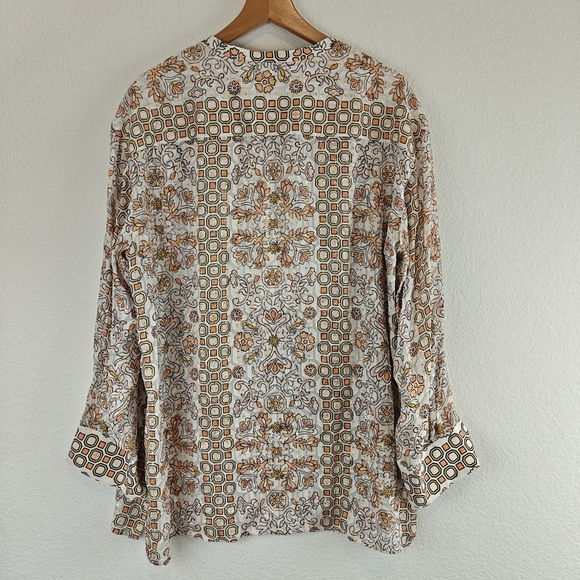 Tory Burch Adrian Metallic Hicks Garden Long Sleeve Silk Blend Tunic Size LG - Picture 12 of 15